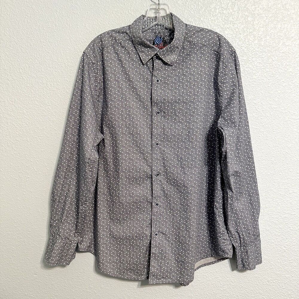 Robert Graham Men Large Classic Fit Button Shirt Flip Cuff Geometric Designer